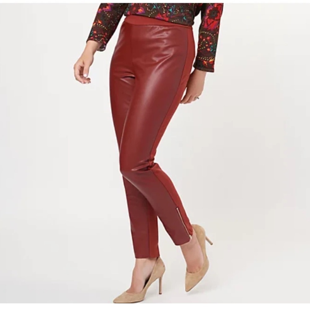 J Jason Wu Women's Pants Sz SP Stretch Faux Leather Reg Pull On Red A458188